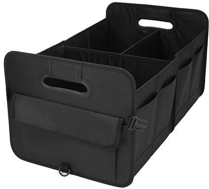 austoces Car Boot Organizer,Collapsible Durable Multi Compartments Car Storage Organiser With Adjustable Straps (Black)