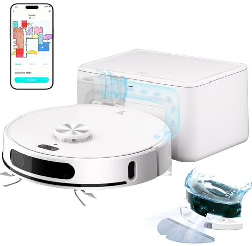 Robot Aspirateur Laveur avec Station jusqu'à 8000Pa 70 Jours Vidage Automatique Autonomie 220min, Navigation LiDAR & Cartographie, Connecté par Alexa/APP pour Poils d'Animaux, Sols Durs et Tapis