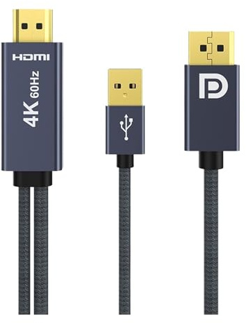 Cable HDMI A DP 4K Convertidor HDMI A Display Port Audio Video 144Hz Cable DisplayPort Adaptador HDMI A DP 1.2 Unidireccional.(2m)