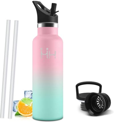 Mulbijeo Borraccia Termica Bambini 500 ML, Senza BPA, Bottiglia Termica, 18/8 Acciaio Inox, Borracce, Sottovuoto a Doppia Parete, BorraccIe Termiche con Cannuccia, Termos per Scuola, Sport