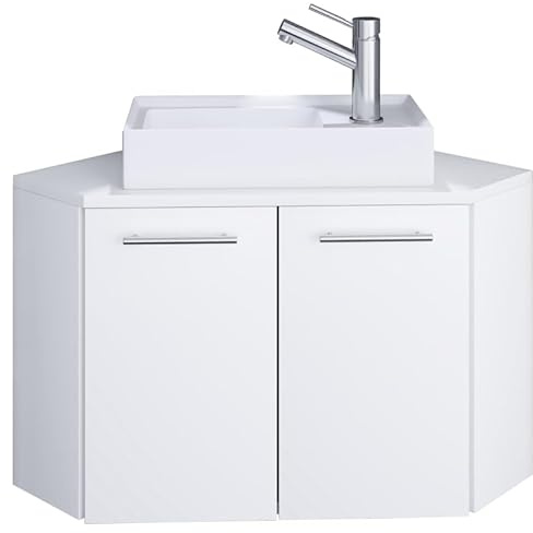 Ezooza Vivere Mobile Angolare Sospeso con lavabo in ceramica di alta qualità, Bianco,