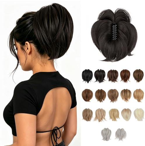 MY-LADY Ponytail Extension 20cm Kurze Pferderschwanz Haarteil mit Klammer Zopf Extensions Lockiges Glattes Ponytail Haarverlängerung Synthetische Pferdeschwanzverlängerung Schwarz
