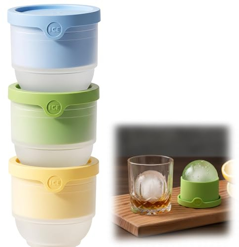 3PCS 6CM Ice Ball Mould, Silicone Round Ice Cube Moulds, Color Ball Ice Tray Set (Blue, Yellow, Green), Leak Proof Design, Easy to Use, Reusable