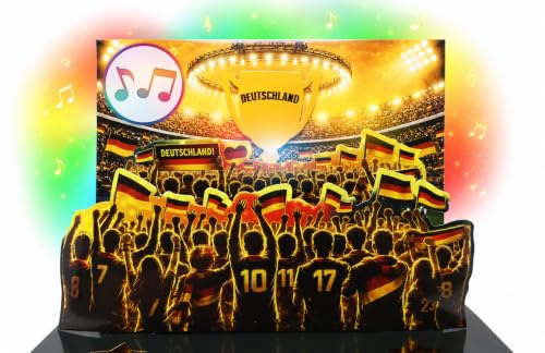 PlayMegram Fußball Popupkarte Deutschland mit Musik & LED Licht – 3D Grußkarte in Schwarz Rot Gold, Stadion Karte mit Sound für Fußballfans, Fan Geschenk für Geburtstag, Fußballparty & Geldgeschenk