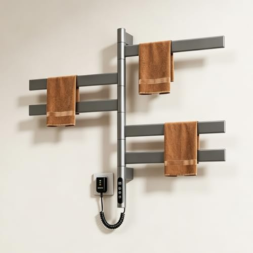 LRHRHR Scaldasalviette Elettrico Bagno Rotazione 180°,Portasciugamani Elettrico Basso Consumo Scaldasalviette Termoarredo Piatto,Scaldasalviette Bagno Elettrico Parete-Gray-A