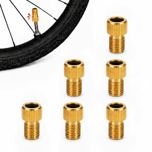 6 Stück Fahrradventil-Adapter aus Messing, von Französischem Ventil SV und Blitzventil DV auf Autoventil AV, mit Dichtring, für Luftpumpe, Rennrad, Mountainbike, E-Bike, Citybike und Trekkingrad