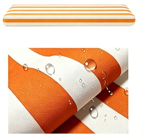 YNJJKA Cojín de Banco Antideslizante Impermeable Jardín Exterior | Cojín para Banco Acolchado con Base Antideslizante, Terraza, Balcón, Interior(Naranja Blanco,110x45 cm 43x18 in)