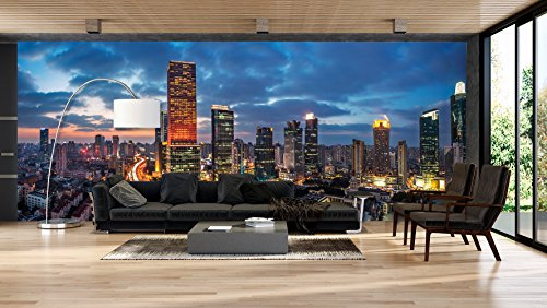 Oedim Fotomural Vinilo Pared Ciudad Atardecer Iluminada | Fotomural Decorativo | Mural | Vinilo Decorativo | 350 x 250 cm | Decoración comedores salones