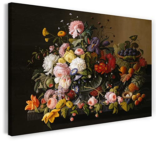 Leinwand (80x60cm): Severin Roesen - Stillleben: Blumen und Früchte