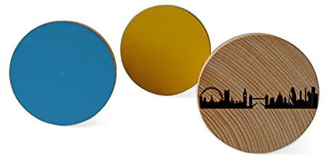 44spaces Design-Wandhaken London Runde City Dots Natur Individuelle Wand-Gardrobe aus Holz Buche, 3er Set, Bedruckt Lackiert