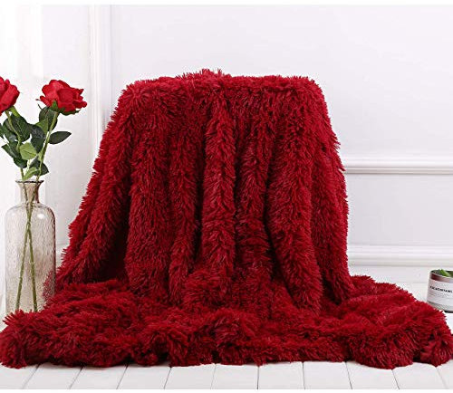 Flauschig Weich Lang Plüsch Kuscheldecke Samt Doppelte Dick Decke Plüschdecke Multifunktional Hintergrund Dekorative Drinnen Decken TV Decke (Rot, 160 * 200cm)