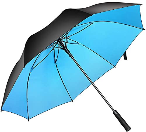 Superbison Dual-Layer Golfschirm 62 Zoll Extra Groß Schirme Automatisch Öffnen Stark Winddichte wasserdichte Regenschirm (Schwarz/Blau, Umfang 155cm / Durchmesser 132cm)