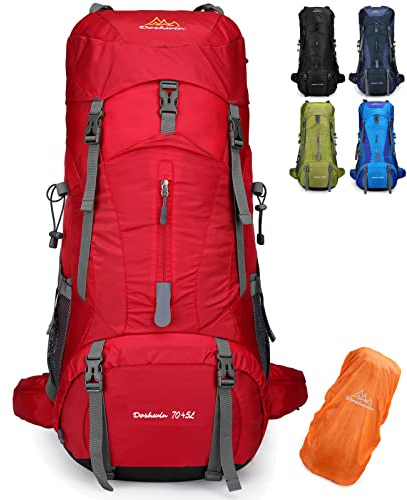 Doshwin 70L Rucksack Campingrucksack Trekkingrucksack Wanderrucksack Reiserucksack (mit Regenschutz) (rot)