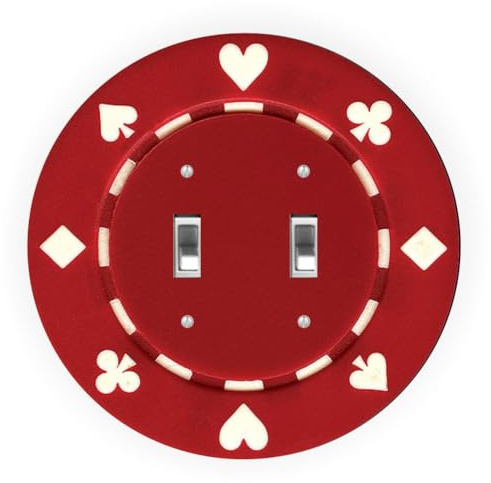Island Gifting - Red Poker Chip Design - Round Light Switch Plate Cover - Double Toggle