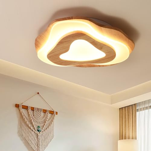SENFAY Holz LED Deckenleuchte Wohnzimmer, 35W Moderne Deckenlampe Wohnzimmerlampe, 3000K Warmweiß, Holzlampe Schlafzimmerlampe Deckenleuchten für Wohnzimmer Schlafzimmer Küche Büro, Ø 45cm