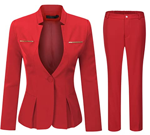 Yynuda - Completo tailleur da donna, 2 pezzi, Slim Fit, Giacca a bottone unico, con gonna o pantalone, da ufficio