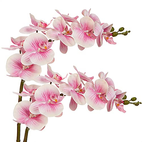 DILATATA 31.5 Faux Orchid Real Touch Signal Stem Phalaenopsis Orchid Spray with 9 Large Flowers for Home Arrangement, Artificial Flowers for Home Decor, Office House Decoration- Pink Orchid 2 Pcs