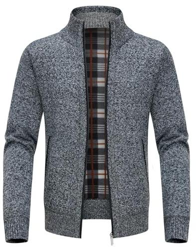 KUDORO Cardigan Gilet Homme Pull Homme Cardigan en Tricot Chandail Zippé Chaud Cardigan Épais avec Col Montant Tricot Décontractée Polaire Men Sweater Mode Vest(Gris Foncé,L)