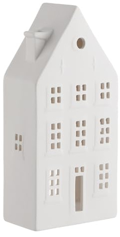 BUTLERS Teelichthaus Keramik - Amsterdam - | Farbe Weiß - 9x6x19 cm - Teelichthalter für Kerzen & Stimmungslicht - Windlicht für Esstisch & Fensterbank