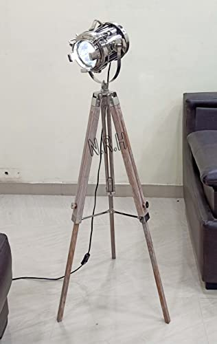Lampadaire sur trépied pour chambre à coucher, vintage, steampunk, réglable, 127 cm, en bois blanc antique, lumières sur pied pour étude, coin de bureau