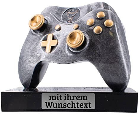 Deitert Esports Pokal mit Gravur, Gaming Controller mit Wunschtext, Gamer Deko, Trophäe mit Gaming-Emblem nach freier Wahl - individuelle und personalisierte Geschenkidee - Controller X