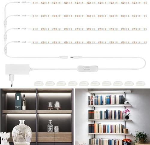 WOBANE Vitrinenbeleuchtung LED, 4er LED küchenunterbauleuchte mit Schalter,Superhell Unterbauleuchte,12V lichtleiste für Regale,Küche,Schrank,Kleiderschrank,4 x 50cm,120 LEDs,6000K Kaltweiß
