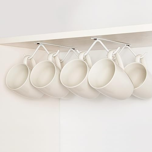 Tavery Schrankhaken Becherhalter – Hängendes Kaffeetassenregal für Küche, unter Schränken, Metall-Kleiderbügel, Organizer, Regal, Aufbewahrungsutensilien (weiß)