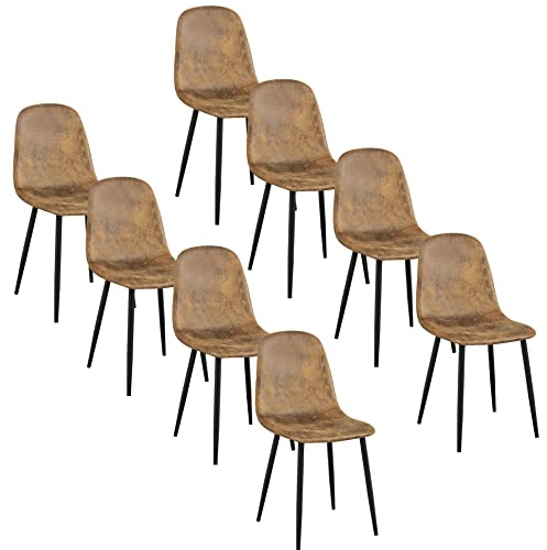 Homy Casa Dining Chairs Set of 8, Modern Mid-Century Style Dining Room Side Chairs Accent Chairs with Black Metal Legs Comfortable for Kitchen Lounge Farmhouse, Rustic Brown, 8PCS
