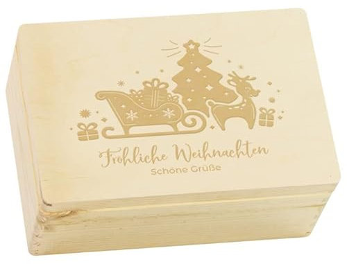 LAUBLUST Erinnerungsbox mit Weihnachtsschlitten-Motiv - 30 x 20 x 14 cm - Personalisierte Geschenke - Aufbewahrungsbox mit Deckel groß - Weihnachtsdeko - Baby Geschenk - Geschenkbox mit Deckel - FSC®