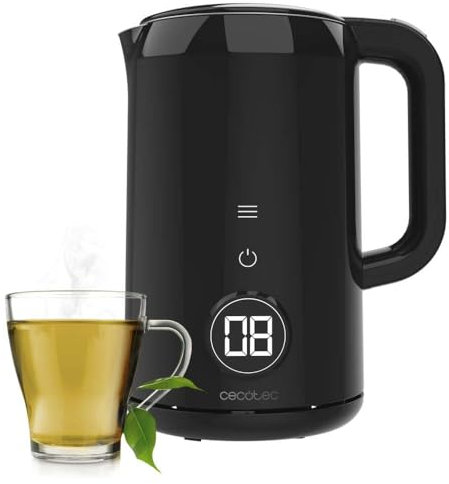 Cecotec Hervidor de Agua Eléctrico de 1,7 Litros con Pantalla Táctil Thermosense 600 Touch Neo, 2200W, Interior de Acero Inoxidable, 7 Niveles de Temperatura, Apagado Automático, Negro