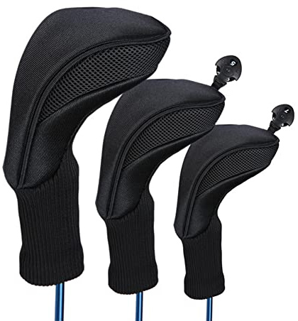 Generisch 3 couvre-clubs golf pour driver Fairway en bois – Fairway Woods Headcovers – Housses protection tricotées avec long cou, compatible avec toutes les raquettes parcours et driver