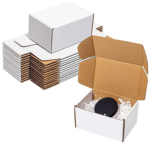 Wowxyz White Shipping Boxes 6x4x3 25 Pack - Corrugated Cardboard Mailing Boxes for Small Business - Literature Mailer Packaging Supplies