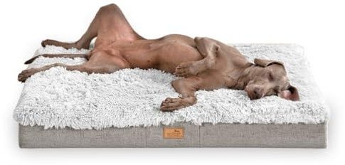 tierlando® Orthopädische Hundematratze Pablo Shaggy mit Rutschfester Unterseite - Bezug aus Langflor Plüsch und Rand in Melange-Optik - waschbar und gelenkschonend Größe: 80x60cm Farbe: 20 Weißgrau