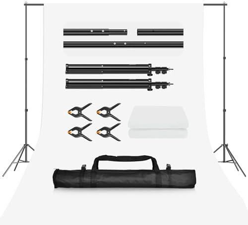 EMART Bakgrundsstativsats 2 x 2 m/6,5 x 6,1,5 m fotografi droppstöd med vit bakgrund bärväska och 4 fjäderklämmor för dekoration fest studio video