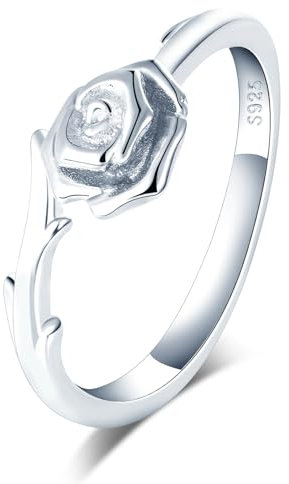 VIKILEE 925 Sterling Silver Ring Rose and Vine Shape Adjustable Size Anniversary Engagement Ring