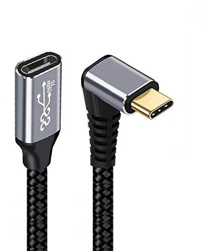 NFHK Up Down Angled USB-C USB 3.1 Typ C Stecker auf Buchse, Verlängerungs-Datenkabel, 10 Gbit/s, 100 W, mit Hülle für Laptop, 200 cm NF-UC-058-UP-2.0M