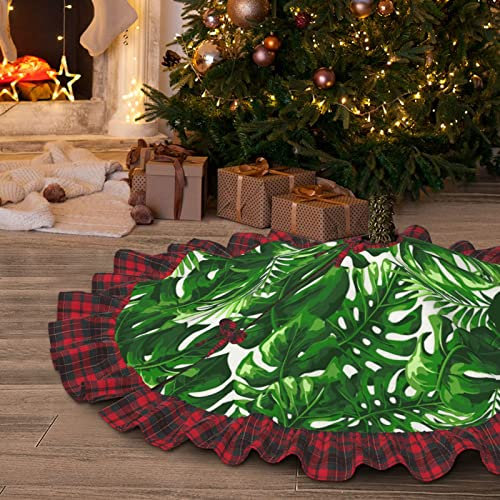 Monstera Deliciosa Weihnachtsbaumdecke mit Bananenpalmendruck, kariert, Weihnachtsbaumdecke, Heimleinen, Weihnachtsbaummatte für Weihnachtsdekoration, 122 cm