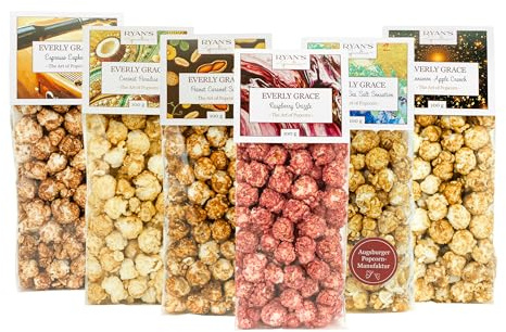 Everly Grace Popcorn All-Time-Favorites-Bundle, 6er Set | Handgemachtes Popcorn-Set mit 6 einzigartigen Sorten. Frisch zubereitet in der Manufaktur in Augsburg