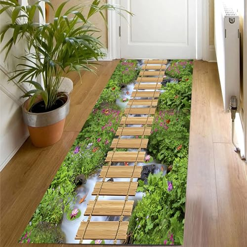 YUANZHI Läufer Teppich Flur Modern 70 x 140 cm Mit Rutschhemmender Gelrücken Teppich Läufer Flur Küche rutschfest, Geometrische Muster, für Wohnzimmer, Büro, Schlafzimmer, F