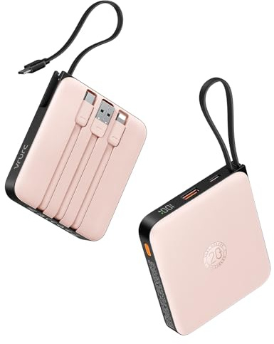 VRURC Power Bank mit Kabel 10000mAh Klein USB C Powerbank Schnelles Aufladen 22.5W Mini Tragbares Ladegerät Externer Akku Klein Aber Stark akkupack LED-Anzeige Kompatibel mit iPhone Huawei Samsung usw