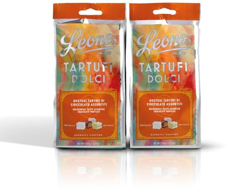 Leone dal 1857 - Sacchetti Tartufi Dolci Assortiti - Tartufi Dolci Neri, Bianchi, Caramello Salato e Pistacchio - 2 sacchetti da 150 gr (2 x 150 gr)