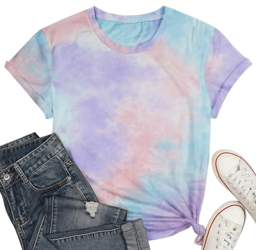 Batik - Maglietta da donna Tie Dye, maglietta estiva casual, Multicolore-B., S