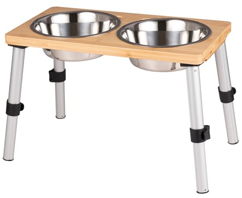 PEGGY11 Ciotole per Cani in Acciaio Inossidabile 2 x 1,44 L, Versione Rialzata con Supporto Regolabile, Base Antiscivolo, per Cani di Taglia Media e Grande