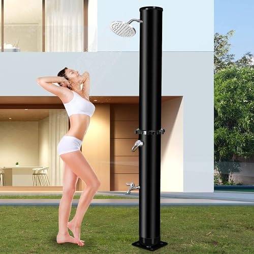 Qdreclod Solardusche 40 Liter, Gartendusche mit Base, schwenkbarer Duschkopf Solardusche, solardusche Garten für Pool und Strand mit Warm- und Kaltwasserregler, Gartendusche aussendusche, Max.60℃