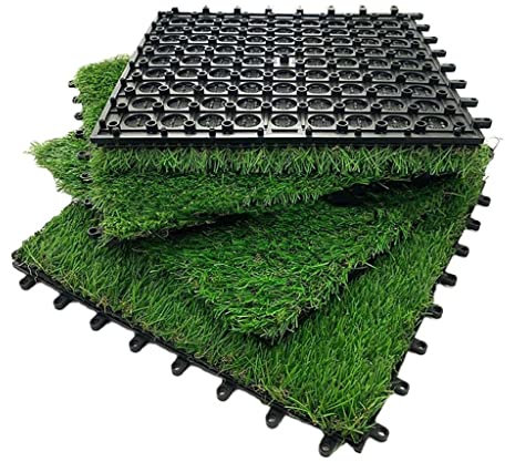 Ineinander greifende Grasfliesen, Kunstrasen-Rasenfliesen-Quadrate, Gartenteppich, Rasenteppich, Kunstrasenteppich für den Außenbereich, Garten, Rase