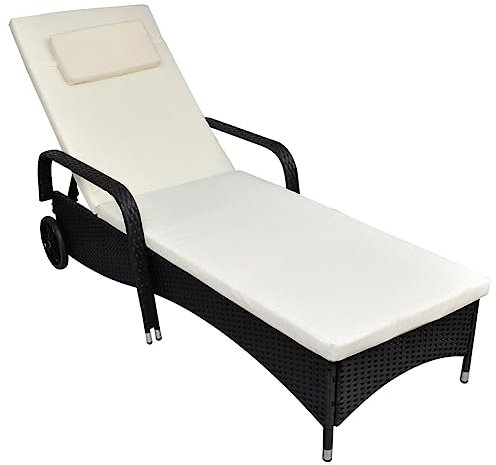 ZWDCVFGK Gartenmöbel-Sonnenliege mit Rollen Poly Rattan Schwarz-Möbel