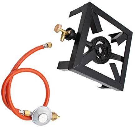 Parliky Réchaud à Gaz de Camping Portable Brûleur Puissant en Métal Antirouille, Régulateur Intégré, Poêle Extérieur 1 Feu, pour Activités Plein Air, Randonnée et Barbecue