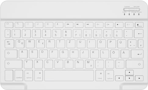 KVTVOU Deutsche Bluetooth Tastatur für iPad/iPhone/Samsung/Android, für iPad Air/Pro/Mini A16/13/12.9/11/10.9/10.2/9.7, Wiederaufladbar, Tragbare Kabellose, QWERTZ, Weiß