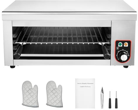 Commercial Salamander Broiler 1500W Electric Cheese Melter Grill BBQ Countertop Stainless Steel Cheese Melter Machine Cheese Melting 122-572°F for Melt Cheese, Toast Sandwiches, Grill Steaks