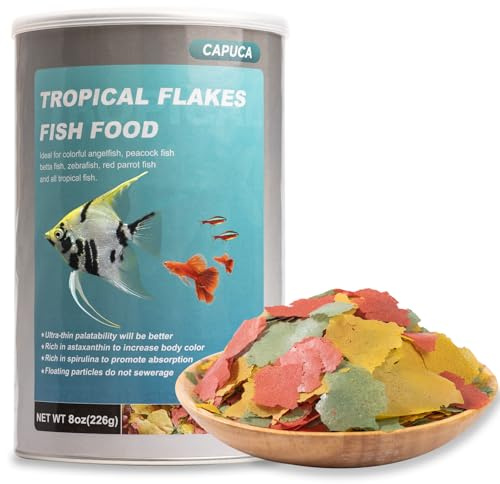 8 OZ Ultrathin Tropical Fish Flakes - High Protein with Krill & Spirulina for Betta, Guppies, Tetra, Angelfish, Color Enhancing Fast Growth Formula